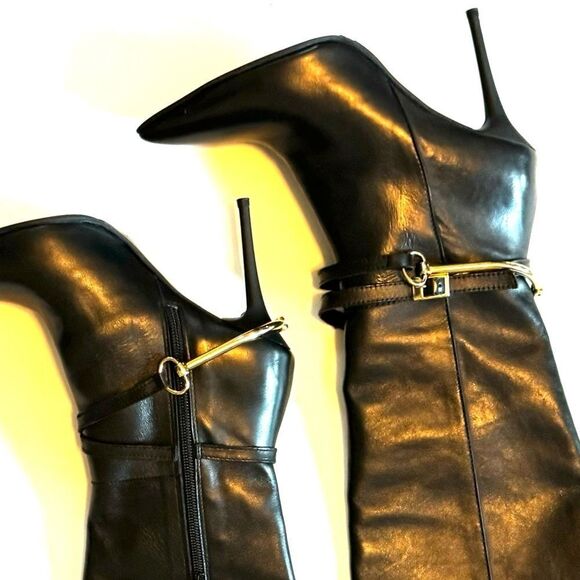 CHARLES DAVID Lomax Leather Riding Boots Made In Italy Leather Black - Picture 5 of 7
